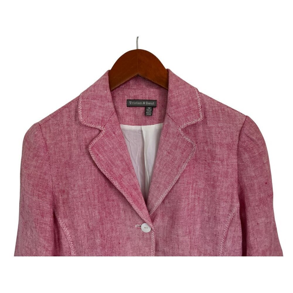 Tristan & Iseut 100% Linen Set - Blazer & A-Lin Skirt Heather Pink Size Med - Picture 4 of 16